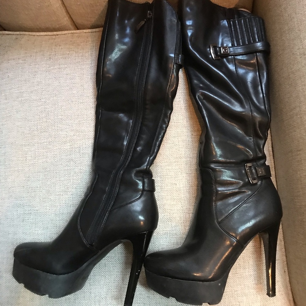 Guess high heel winter boots black leather